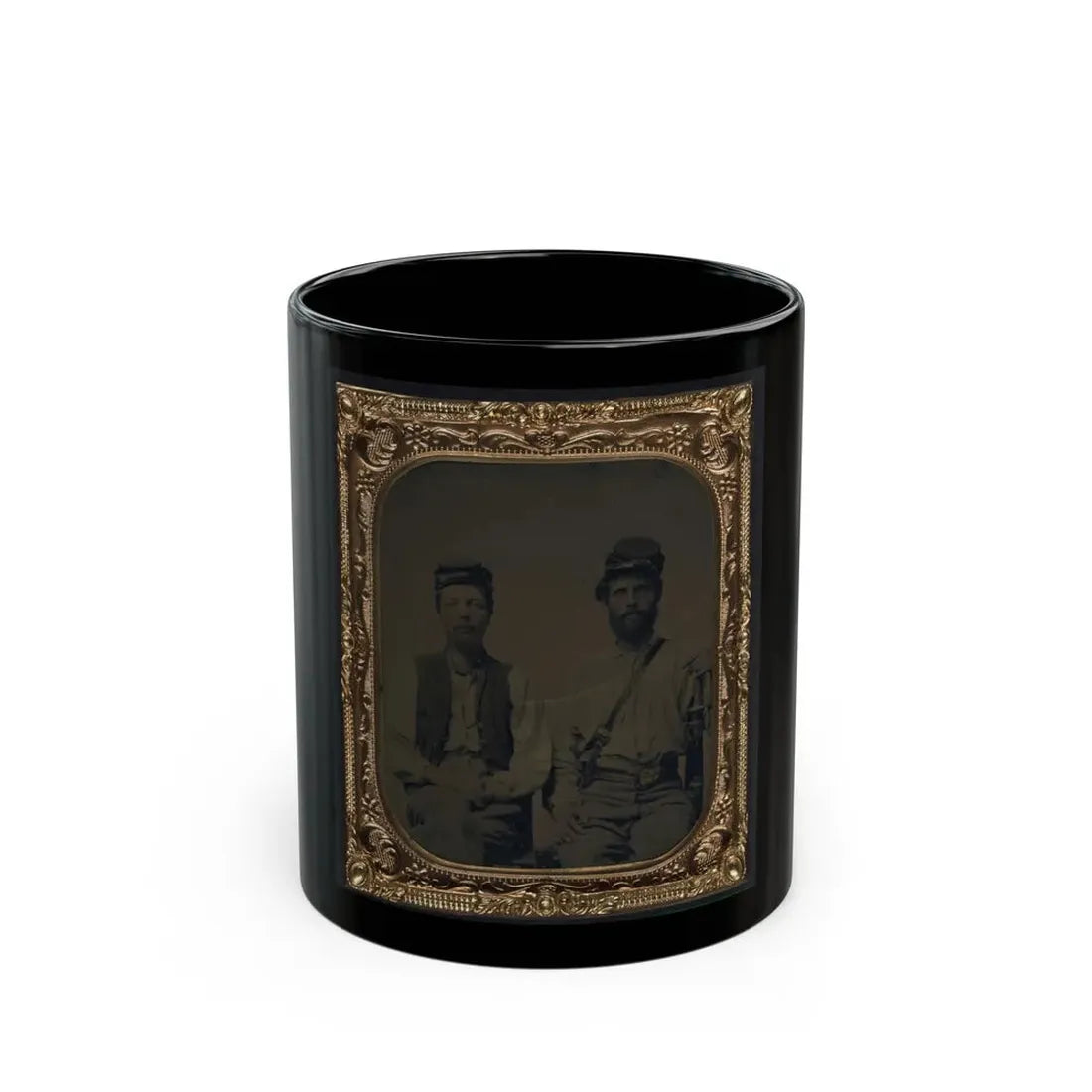 Two Unidentified Soldiers In Union Forage Caps With Haversack (U.S. Civil War) Black Coffee Mug 11oz - Go Mug Yourself