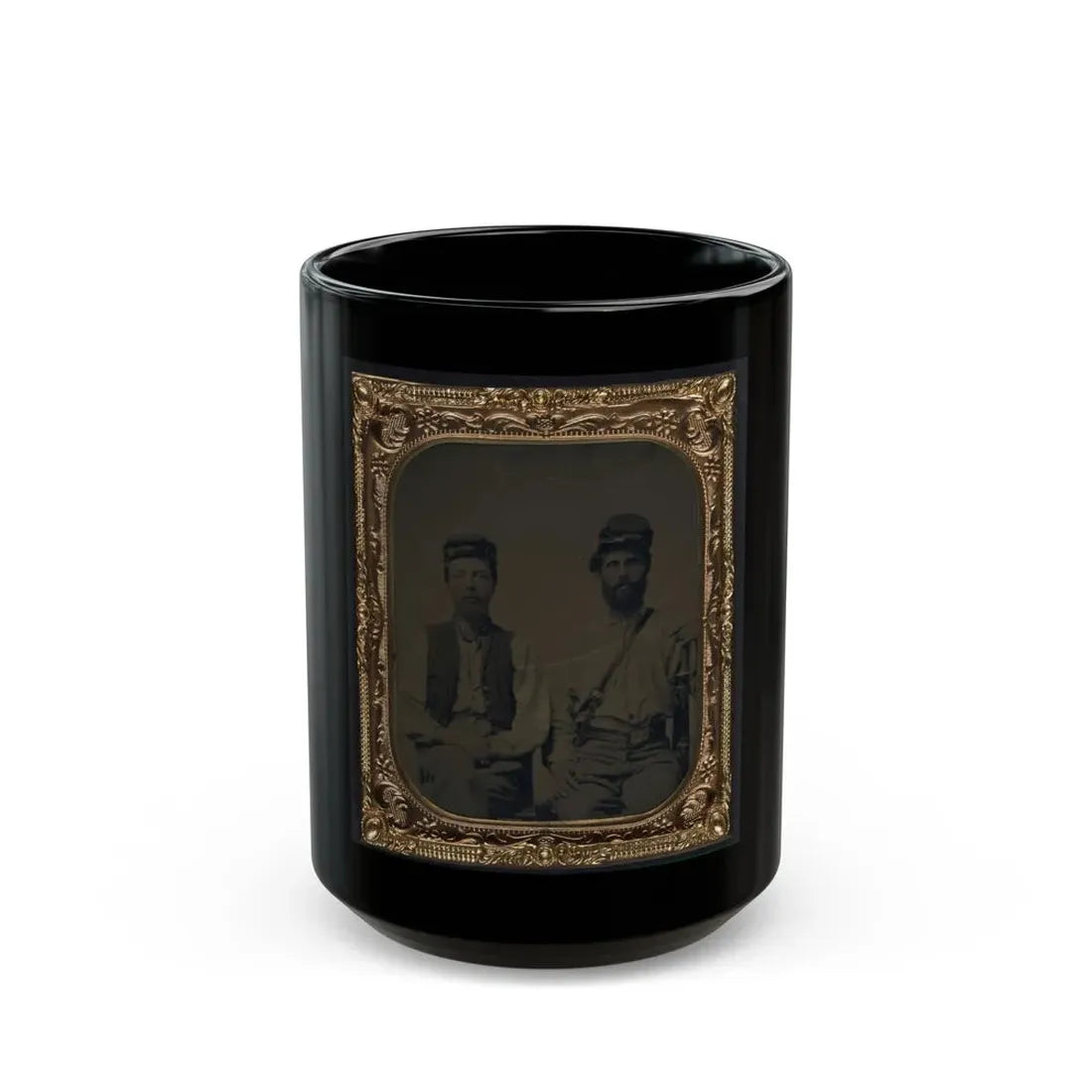 Two Unidentified Soldiers In Union Forage Caps With Haversack (U.S. Civil War) Black Coffee Mug 15oz - Go Mug Yourself