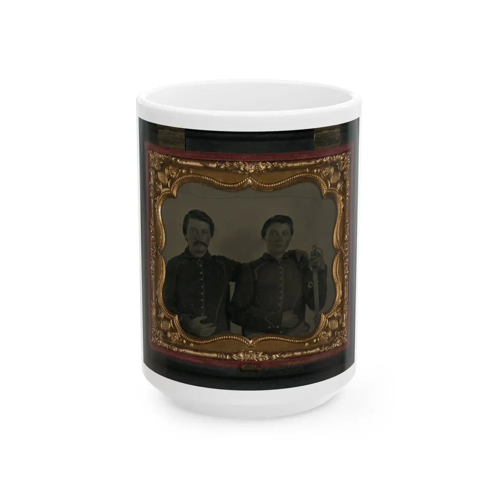 Two Unidentified Soldiers In Union Shell Jackets, Young Soldier At Right With A Cavalry Saber (U.S. Civil War) White Coffee Mug-15oz-Go Mug Yourself