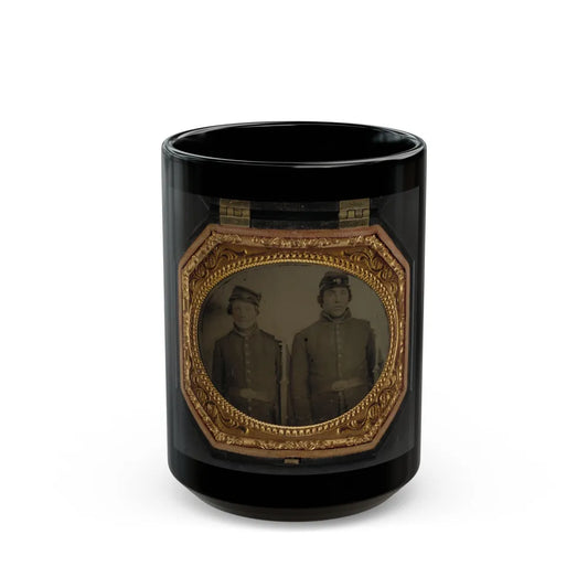 Two Unidentified Soldiers In Union Uniforms And Forage Caps With Bayoneted Muskets (U.S. Civil War) Black Coffee Mug-15oz-Go Mug Yourself