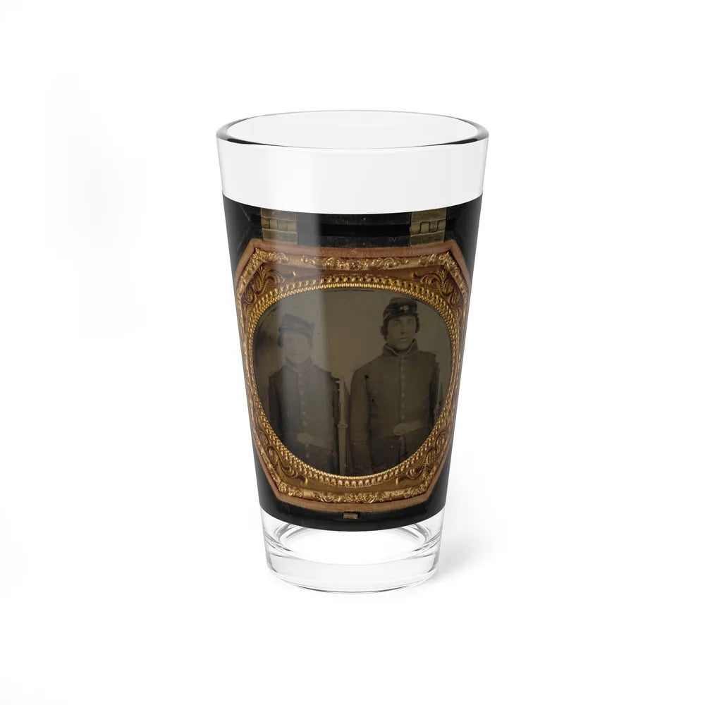 Two Unidentified Soldiers In Union Uniforms And Forage Caps With Bayoneted Muskets (U.S. Civil War) Pint Glass 16oz-16oz-Go Mug Yourself