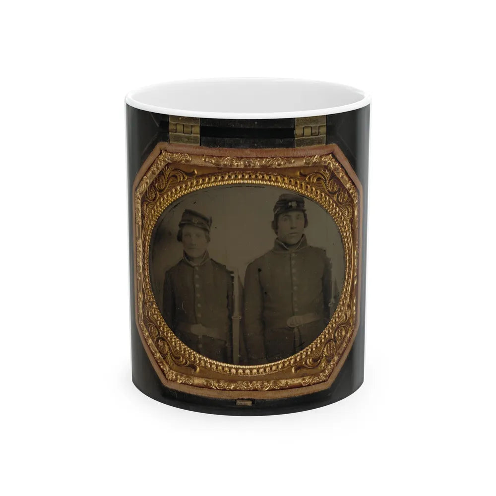 Two Unidentified Soldiers In Union Uniforms And Forage Caps With Bayoneted Muskets (U.S. Civil War) White Coffee Mug-11oz-Go Mug Yourself