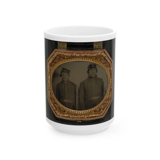 Two Unidentified Soldiers In Union Uniforms And Forage Caps With Bayoneted Muskets (U.S. Civil War) White Coffee Mug-15oz-Go Mug Yourself