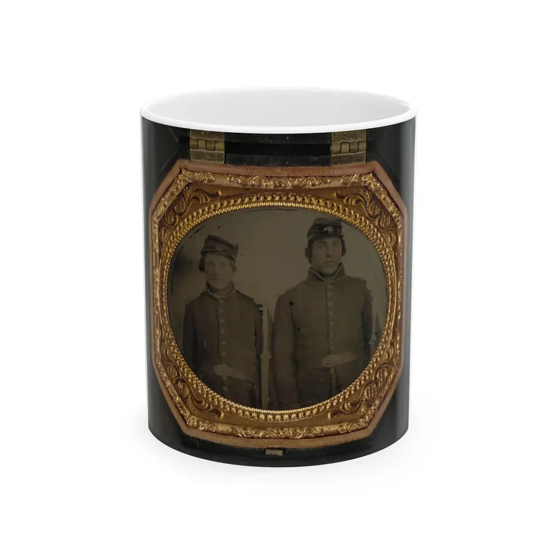 Two Unidentified Soldiers In Union Uniforms And Forage Caps With Bayoneted Muskets (U.S. Civil War) White Coffee Mug 11oz - Go Mug Yourself