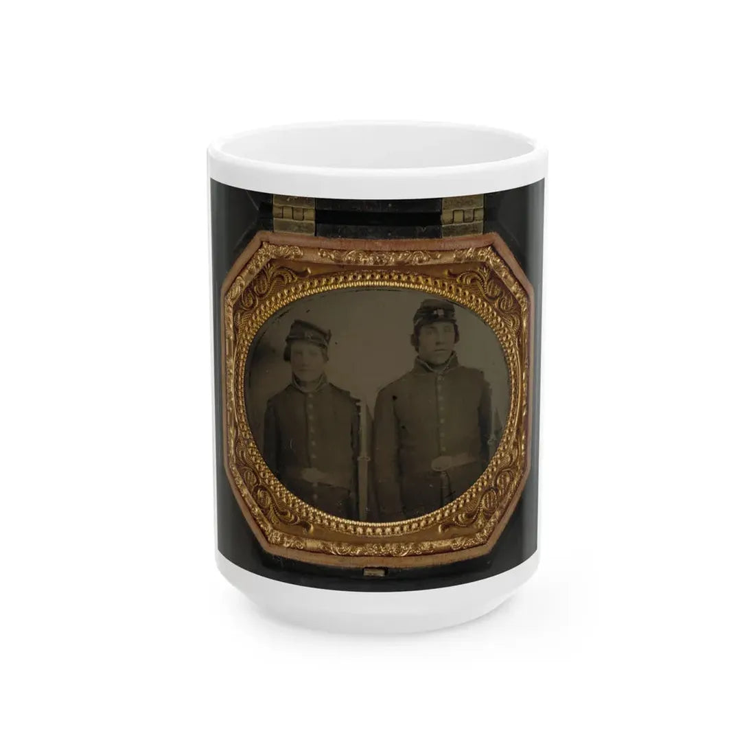 Two Unidentified Soldiers In Union Uniforms And Forage Caps With Bayoneted Muskets (U.S. Civil War) White Coffee Mug 15oz - Go Mug Yourself
