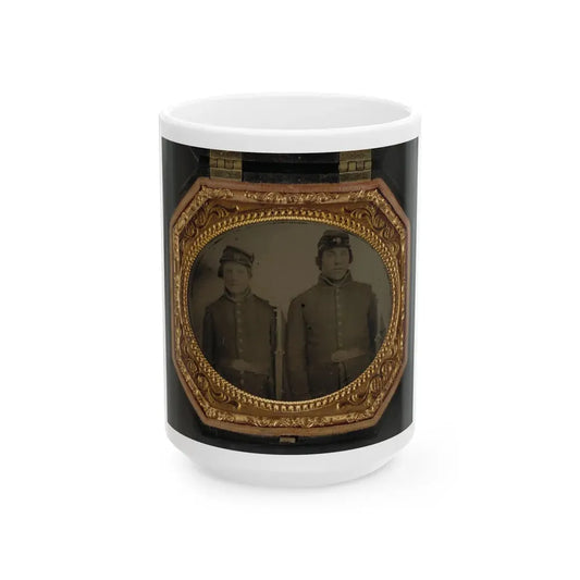 Two Unidentified Soldiers In Union Uniforms And Forage Caps With Bayoneted Muskets (U.S. Civil War) White Coffee Mug 15oz - Go Mug Yourself