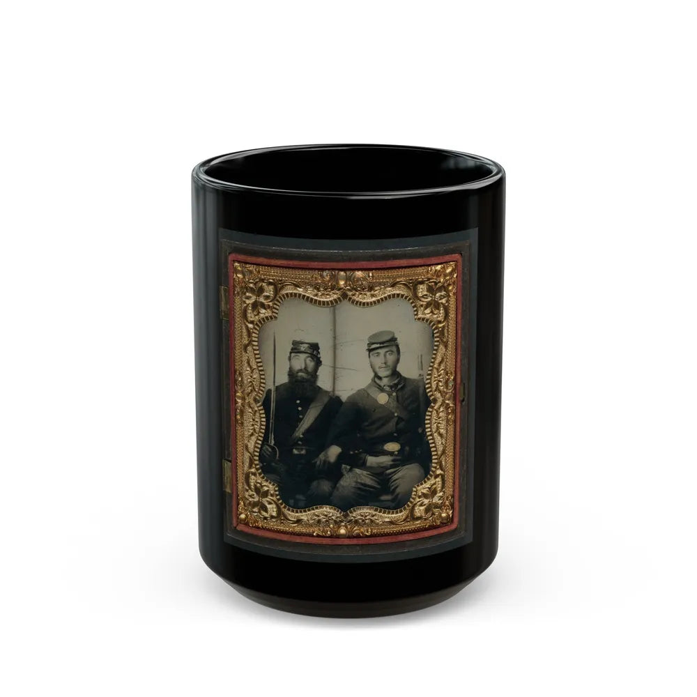 Two Unidentified Soldiers In Union Uniforms And Forage Caps With Saber And Musket (U.S. Civil War) Black Coffee Mug-15oz-Go Mug Yourself