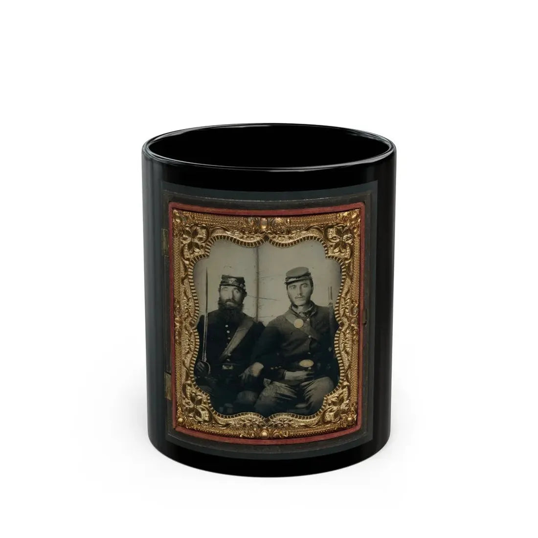 Two Unidentified Soldiers In Union Uniforms And Forage Caps With Saber And Musket (U.S. Civil War) Black Coffee Mug 11oz - Go Mug Yourself