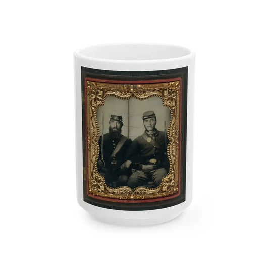 Two Unidentified Soldiers In Union Uniforms And Forage Caps With Saber And Musket (U.S. Civil War) White Coffee Mug 15oz - Go Mug Yourself