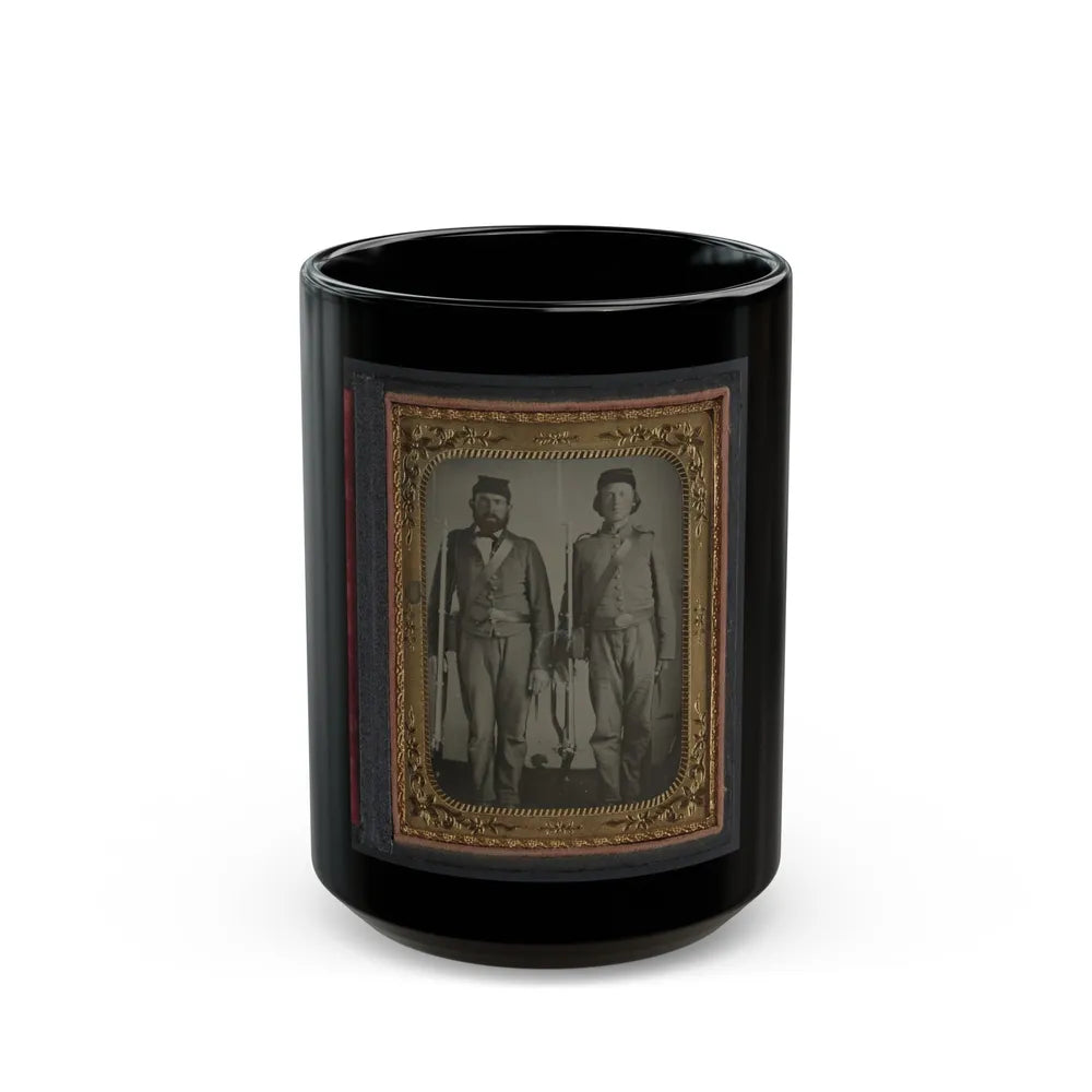 Two Unidentified Soldiers In Union Uniforms And Ohio Volunteer Belt Buckles With Bayoneted Muskets (U.S. Civil War) Black Coffee Mug-15oz-Go Mug Yourself