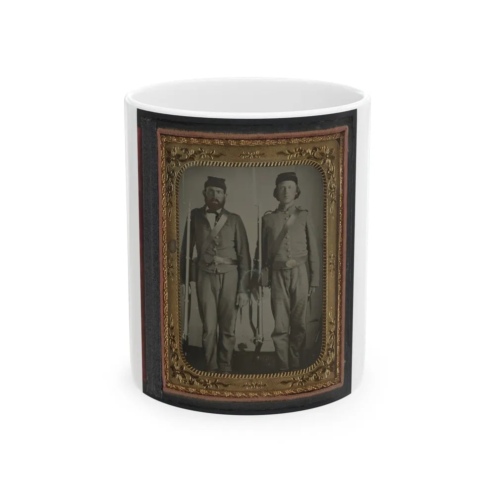 Two Unidentified Soldiers In Union Uniforms And Ohio Volunteer Belt Buckles With Bayoneted Muskets (U.S. Civil War) White Coffee Mug-11oz-Go Mug Yourself