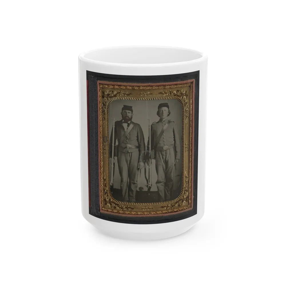 Two Unidentified Soldiers In Union Uniforms And Ohio Volunteer Belt Buckles With Bayoneted Muskets (U.S. Civil War) White Coffee Mug-15oz-Go Mug Yourself