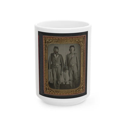 Two Unidentified Soldiers In Union Uniforms And Ohio Volunteer Belt Buckles With Bayoneted Muskets (U.S. Civil War) White Coffee Mug-15oz-Go Mug Yourself