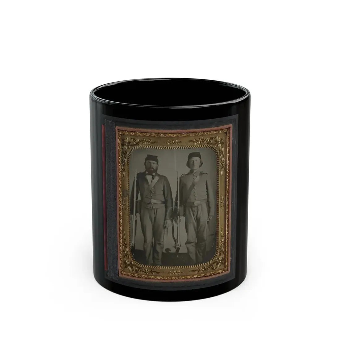 Two Unidentified Soldiers In Union Uniforms And Ohio Volunteer Belt Buckles With Bayoneted Muskets (U.S. Civil War) Black Coffee Mug 11oz - Go Mug Yourself