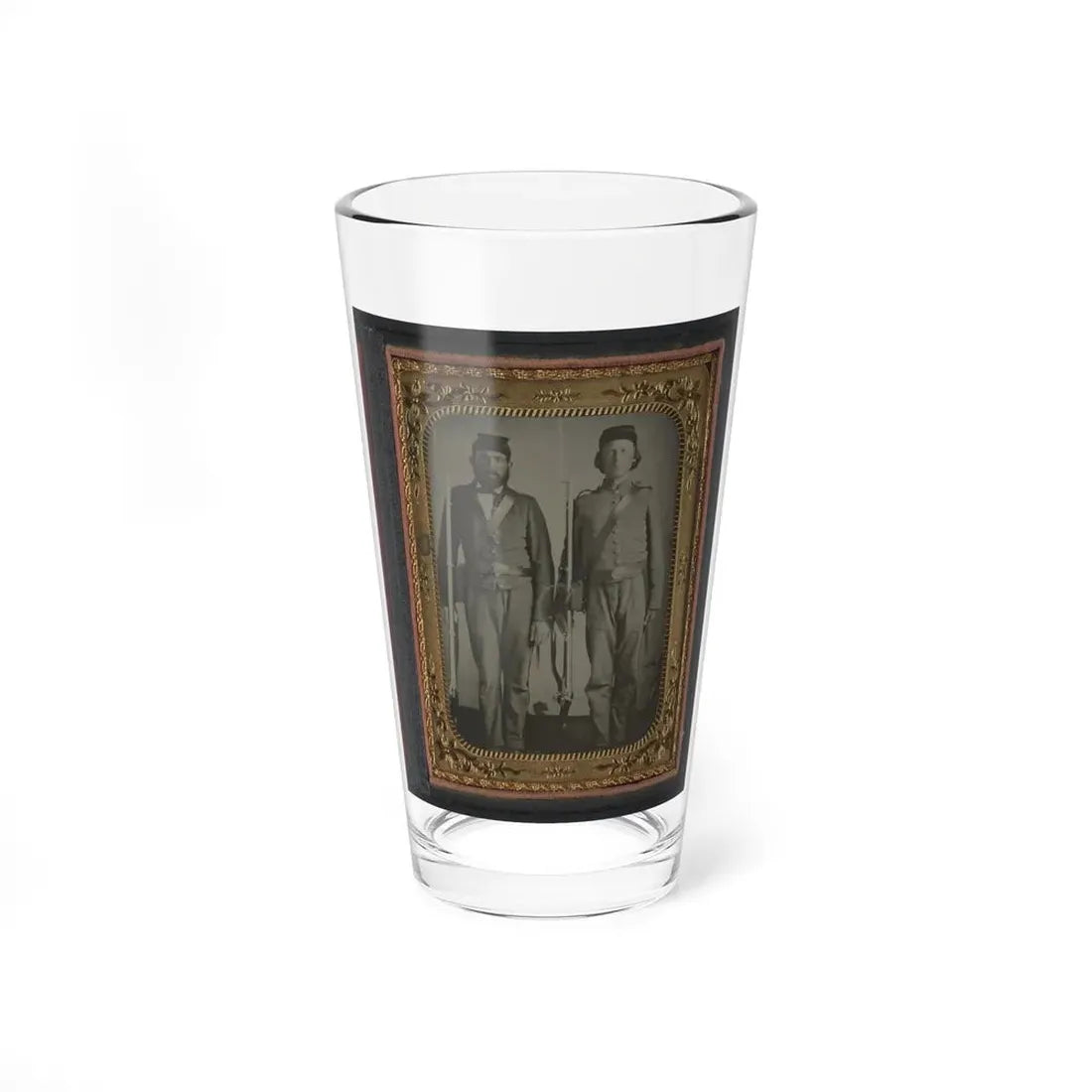 Two Unidentified Soldiers In Union Uniforms And Ohio Volunteer Belt Buckles With Bayoneted Muskets (U.S. Civil War) Pint Glass 16oz 16oz - Go Mug Yourself
