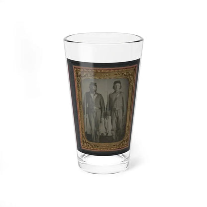 Two Unidentified Soldiers In Union Uniforms And Ohio Volunteer Belt Buckles With Bayoneted Muskets (U.S. Civil War) Pint Glass 16oz 16oz - Go Mug Yourself