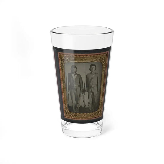 Two Unidentified Soldiers In Union Uniforms And Ohio Volunteer Belt Buckles With Bayoneted Muskets (U.S. Civil War) Pint Glass 16oz 16oz - Go Mug Yourself