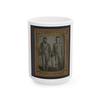 Two Unidentified Soldiers In Union Uniforms And Ohio Volunteer Belt Buckles With Bayoneted Muskets (U.S. Civil War) White Coffee Mug 15oz - Go Mug Yourself