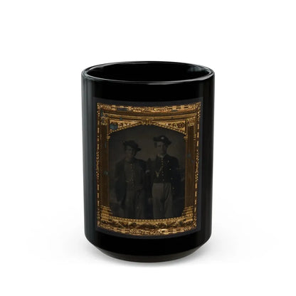 Two Unidentified Soldiers In Union Uniforms And Slouch Hats In Front Of Painted Backdrop (U.S. Civil War) Black Coffee Mug 15oz - Go Mug Yourself