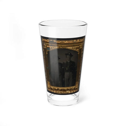 Two Unidentified Soldiers In Union Uniforms And Slouch Hats In Front Of Painted Backdrop (U.S. Civil War) Pint Glass 16oz 16oz - Go Mug Yourself
