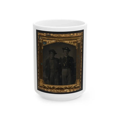 Two Unidentified Soldiers In Union Uniforms And Slouch Hats In Front Of Painted Backdrop (U.S. Civil War) White Coffee Mug 15oz - Go Mug Yourself