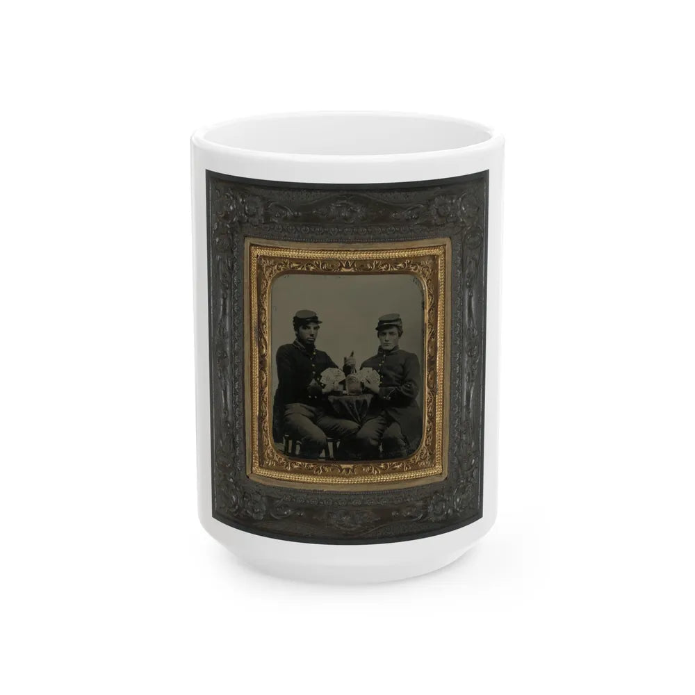 Two Unidentified Soldiers In Union Uniforms Drinking Whiskey And Playing Cards (U.S. Civil War) White Coffee Mug-15oz-Go Mug Yourself