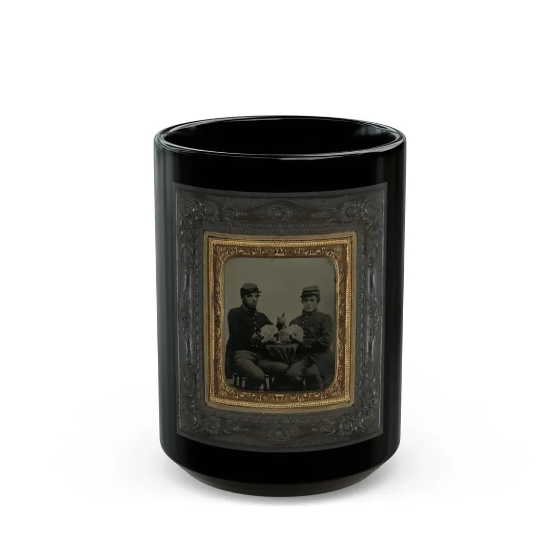 Two Unidentified Soldiers In Union Uniforms Drinking Whiskey And Playing Cards (U.S. Civil War) Black Coffee Mug 15oz - Go Mug Yourself