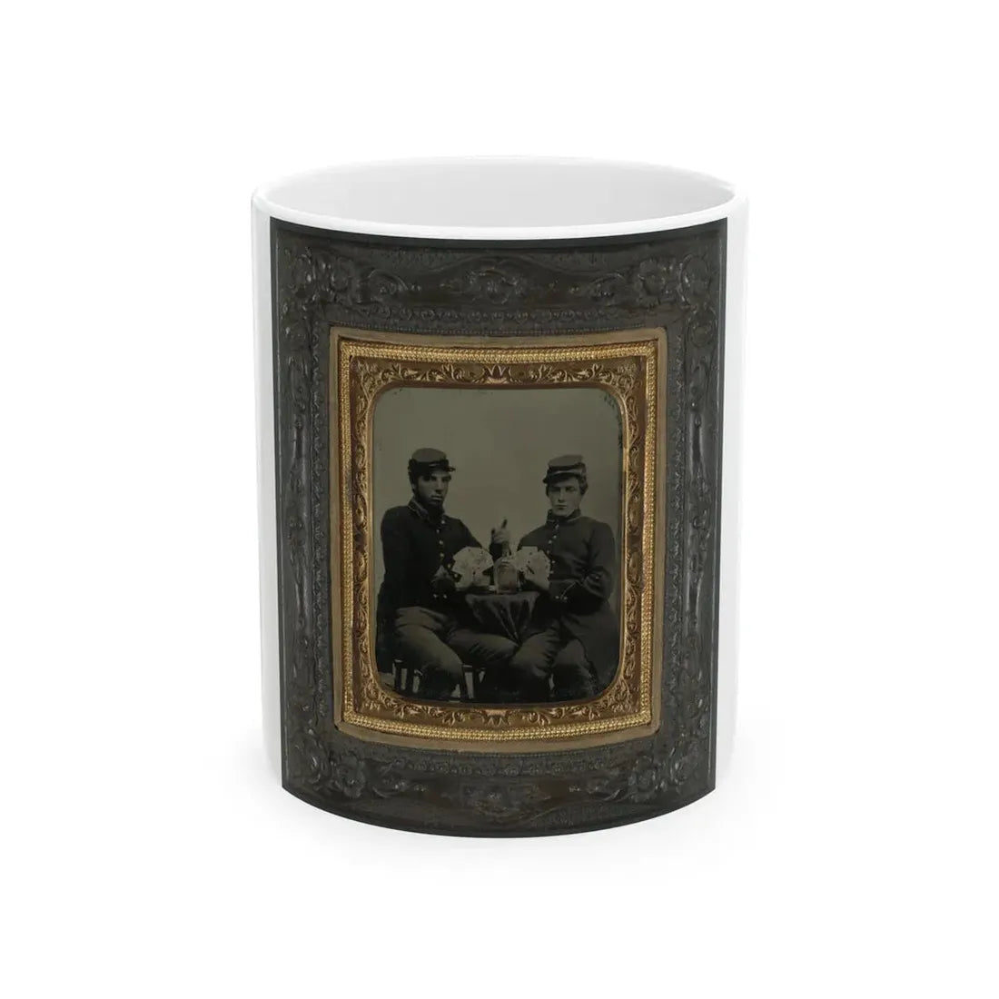Two Unidentified Soldiers In Union Uniforms Drinking Whiskey And Playing Cards (U.S. Civil War) White Coffee Mug 11oz - Go Mug Yourself