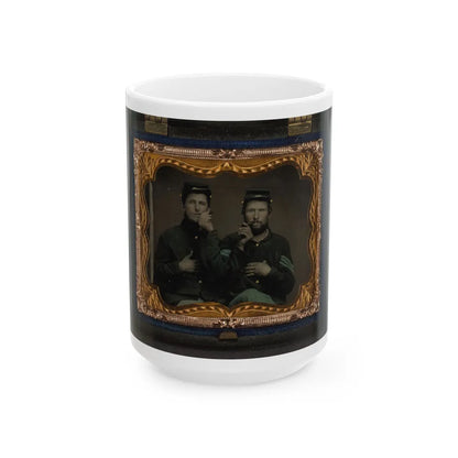 Two Unidentified Soldiers In Union Uniforms Holding Cigars In Each Others' Mouths (U.S. Civil War) White Coffee Mug-15oz-Go Mug Yourself