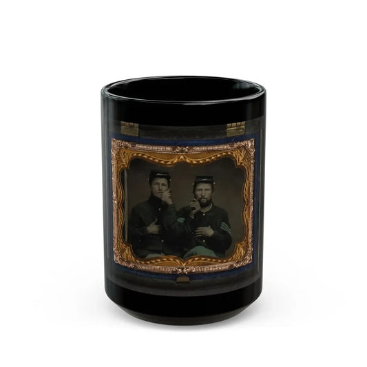 Two Unidentified Soldiers In Union Uniforms Holding Cigars In Each Others' Mouths (U.S. Civil War) Black Coffee Mug 15oz - Go Mug Yourself