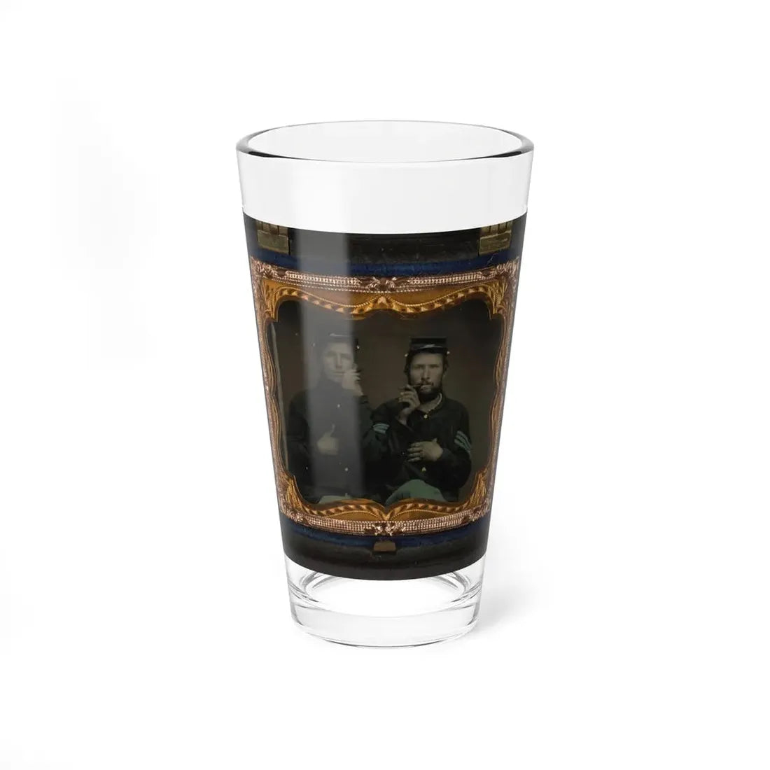 Two Unidentified Soldiers In Union Uniforms Holding Cigars In Each Others' Mouths (U.S. Civil War) Pint Glass 16oz 16oz - Go Mug Yourself