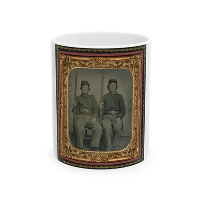 Two Unidentified Soldiers In Union Uniforms Holding Muskets (U.S. Civil War) White Coffee Mug-11oz-Go Mug Yourself