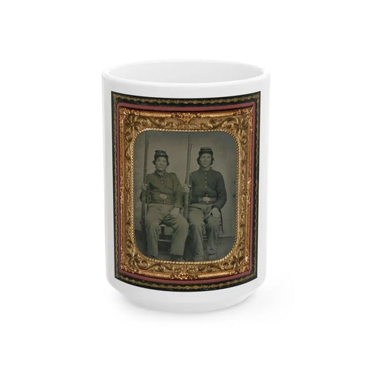 Two Unidentified Soldiers In Union Uniforms Holding Muskets (U.S. Civil War) White Coffee Mug-15oz-Go Mug Yourself