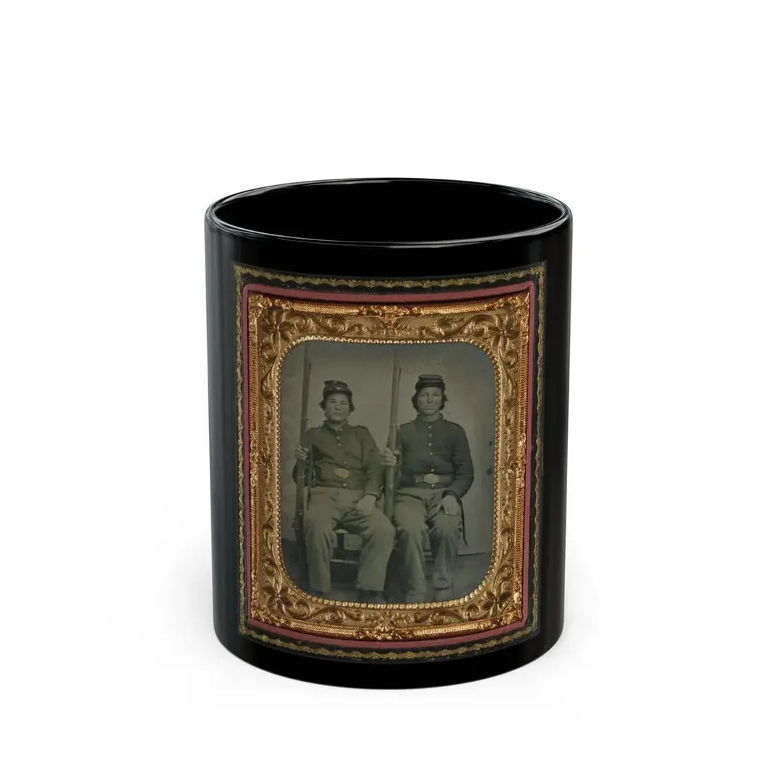 Two Unidentified Soldiers In Union Uniforms Holding Muskets (U.S. Civil War) Black Coffee Mug 11oz - Go Mug Yourself