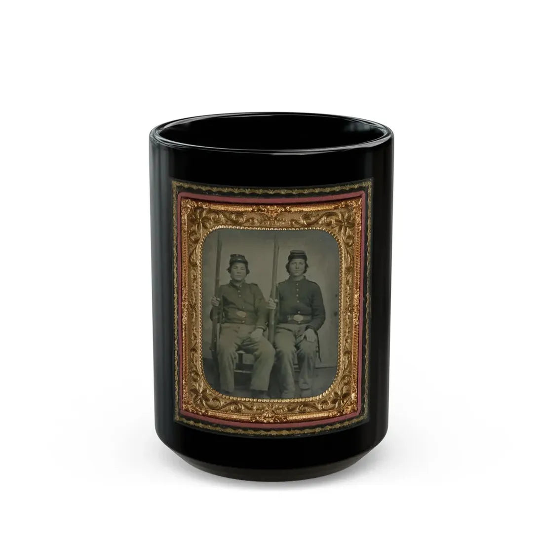 Two Unidentified Soldiers In Union Uniforms Holding Muskets (U.S. Civil War) Black Coffee Mug 15oz - Go Mug Yourself