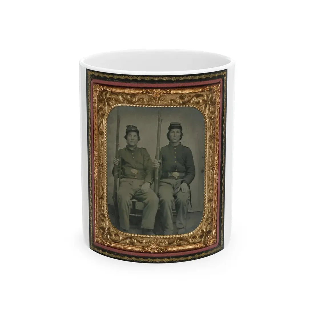 Two Unidentified Soldiers In Union Uniforms Holding Muskets (U.S. Civil War) White Coffee Mug 11oz - Go Mug Yourself