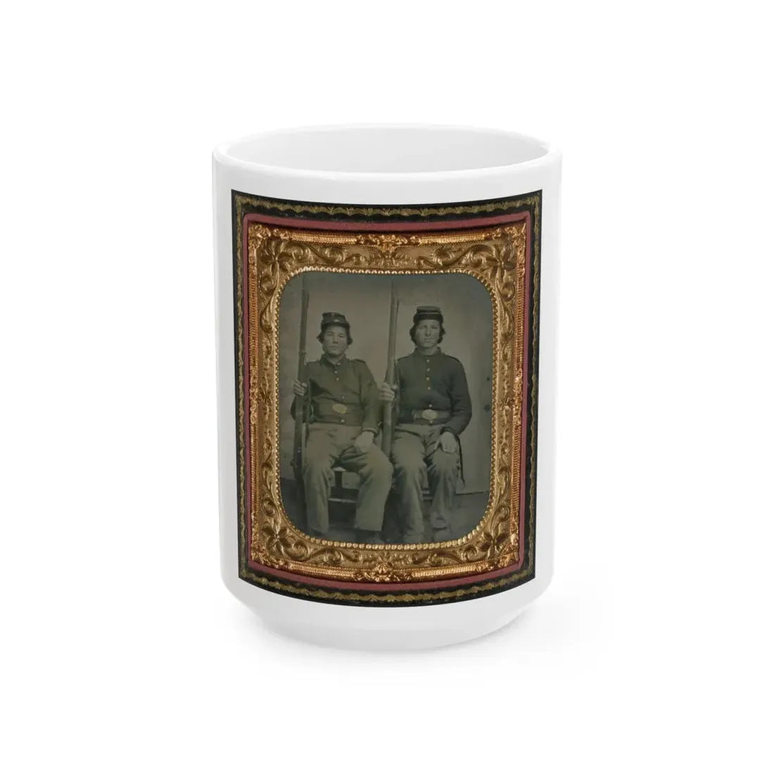 Two Unidentified Soldiers In Union Uniforms Holding Muskets (U.S. Civil War) White Coffee Mug 15oz - Go Mug Yourself