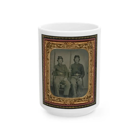 Two Unidentified Soldiers In Union Uniforms Holding Muskets (U.S. Civil War) White Coffee Mug 15oz - Go Mug Yourself
