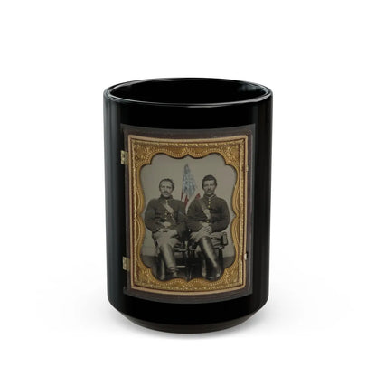 Two Unidentified Soldiers In Union Uniforms In Front Of American Flag (U.S. Civil War) Black Coffee Mug-15oz-Go Mug Yourself