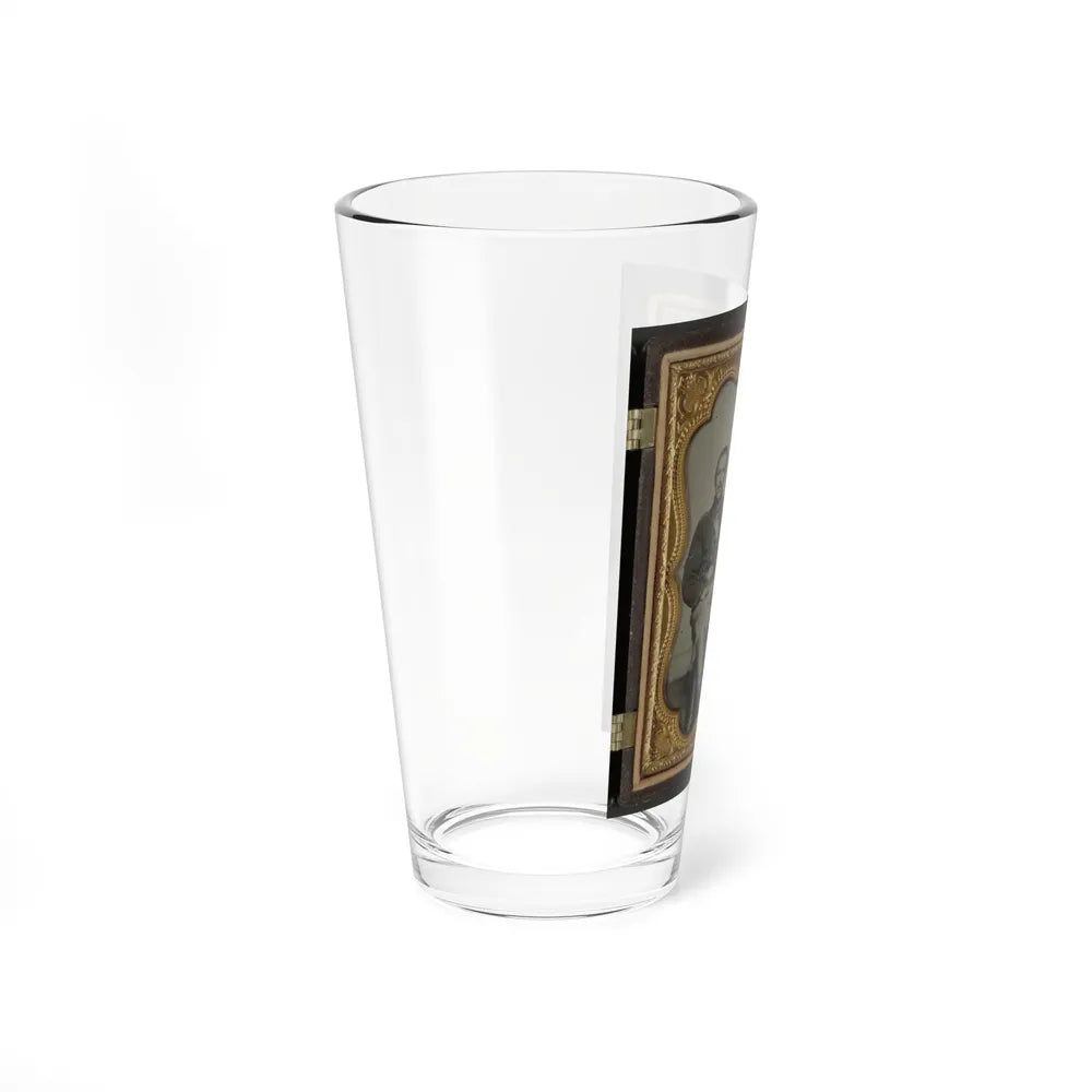 Two Unidentified Soldiers In Union Uniforms In Front Of American Flag (U.S. Civil War) Pint Glass 16oz-Go Mug Yourself