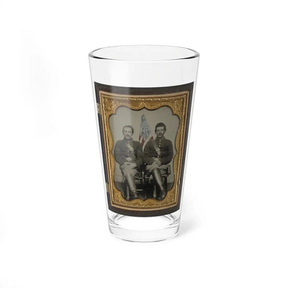 Two Unidentified Soldiers In Union Uniforms In Front Of American Flag (U.S. Civil War) Pint Glass 16oz 16oz - Go Mug Yourself