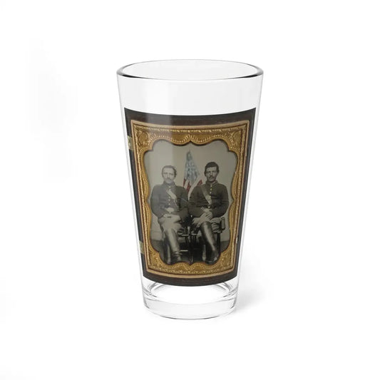 Two Unidentified Soldiers In Union Uniforms In Front Of American Flag (U.S. Civil War) Pint Glass 16oz 16oz - Go Mug Yourself