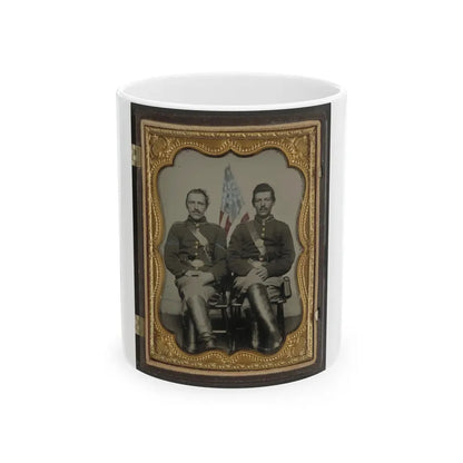 Two Unidentified Soldiers In Union Uniforms In Front Of American Flag (U.S. Civil War) White Coffee Mug 11oz - Go Mug Yourself