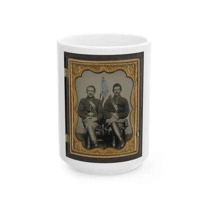 Two Unidentified Soldiers In Union Uniforms In Front Of American Flag (U.S. Civil War) White Coffee Mug 15oz - Go Mug Yourself