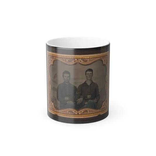 Two Unidentified Soldiers in Union Uniforms in Front of Painted Backdrop Showing Military Camp Scene (U.S. Civil War) Color Changing Coffee Mug 11oz Default Title 11oz - Go Mug Yourself