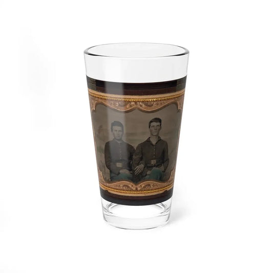 Two Unidentified Soldiers In Union Uniforms In Front Of Painted Backdrop Showing Military Camp Scene (U.S. Civil War) Pint Glass 16oz 16oz - Go Mug Yourself