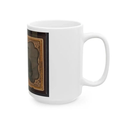 Two Unidentified Soldiers In Union Uniforms In Front Of Painted Backdrop Showing Military Camp Scene (U.S. Civil War) White Coffee Mug - Go Mug Yourself