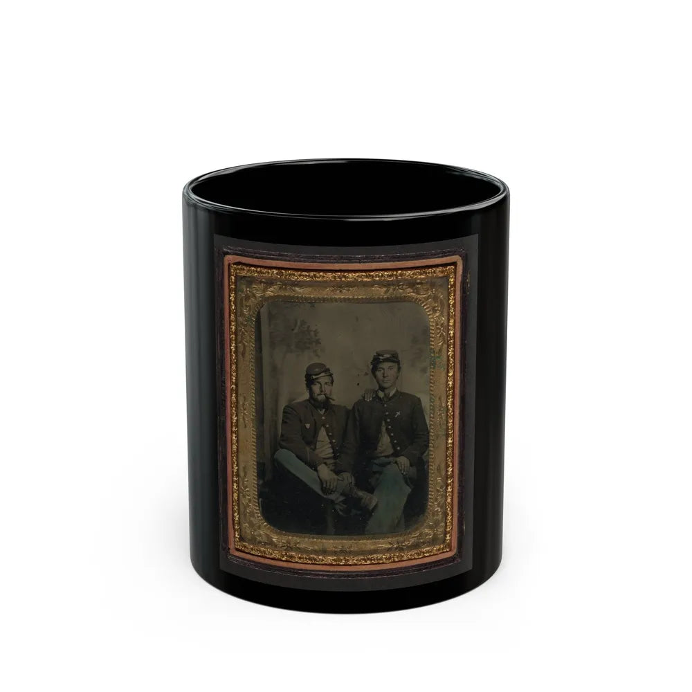 Two Unidentified Soldiers In Union Uniforms In Front Of Painted Backdrop Showing Trees (U.S. Civil War) Black Coffee Mug-11oz-Go Mug Yourself