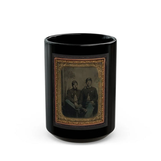 Two Unidentified Soldiers In Union Uniforms In Front Of Painted Backdrop Showing Trees (U.S. Civil War) Black Coffee Mug-15oz-Go Mug Yourself