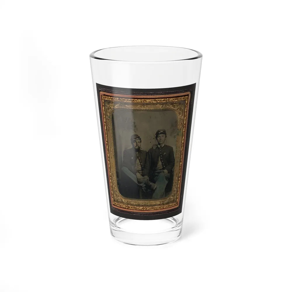 Two Unidentified Soldiers In Union Uniforms In Front Of Painted Backdrop Showing Trees (U.S. Civil War) Pint Glass 16oz-16oz-Go Mug Yourself